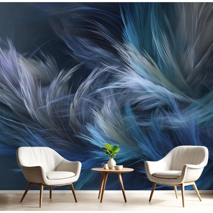 Papier Peint Photo 3D Plumes Bleues – Modèle 7325NA, Déco Murale Original Made In Germany
