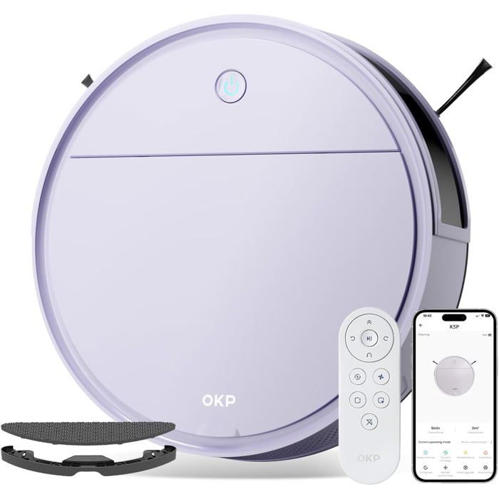 OKP Aspirateur Robot K5 Pro 5000PA Controle avec WiFiAPPAlexa Chargement Automatique Autonomie de 150 Minutes Robot Aspirateu - Okp