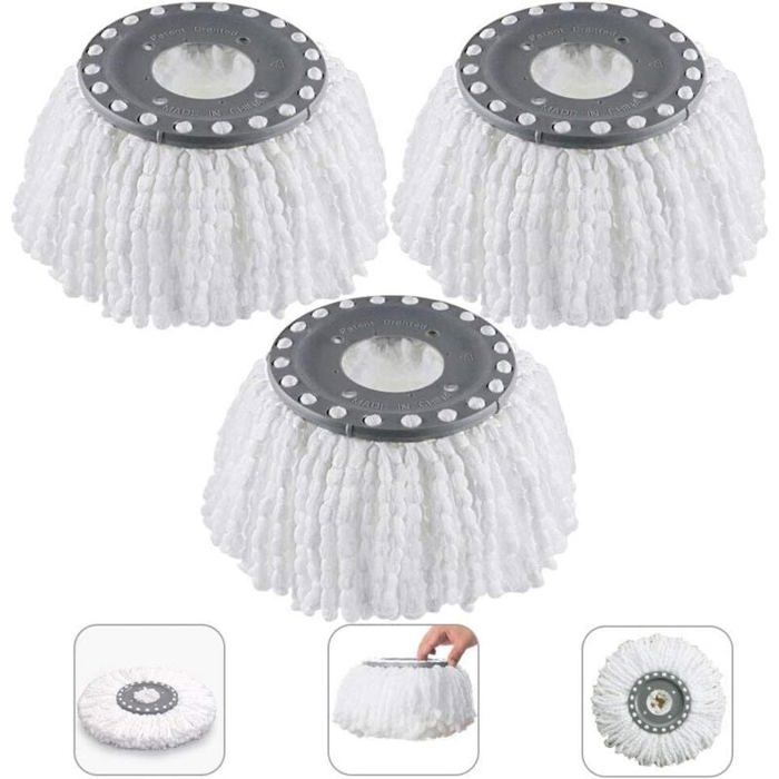 3Pcs Têtes Microfibre Balai Mop Heads Tête de Vadrouille Rechange Rond Têtes Mop Rotation à 360 pour Balais Serpillère Rotatif 36