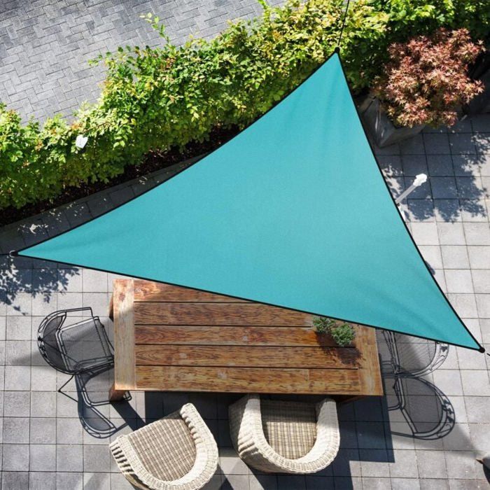 Voile dombrage - PZCC - Triangulaire 3x3x3 m - Imperméable PU - Blocage UV 95% - Bleu