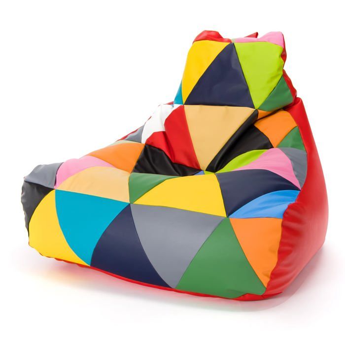 Keiko Patchwork Pouf Fauteuil extérieur imperméable remplissage billes polystyrène salon déco maison rouge Ecopuf