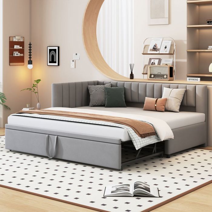 Canapé Lit Enfant 90x200 Gigogne Gris Velours Multifonction Design Compact - Sans Matelas Canapé Lit Enfant 90x200 Gigogne Gris Velours Multifonction Design Compact - Sans Matelas