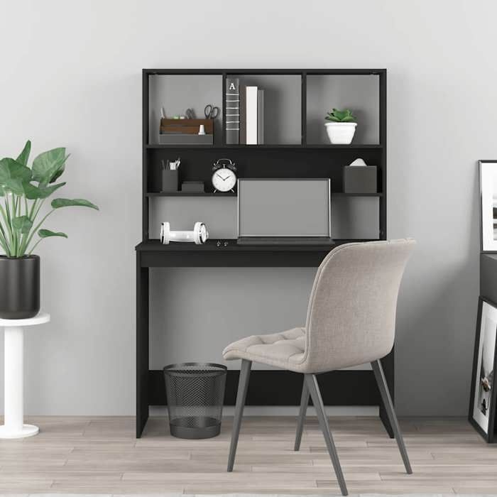 Bureau avec étagères - CLARENCE - Noir - 102x45x148 cm - Bois dingénierie - Grand espace de rangement