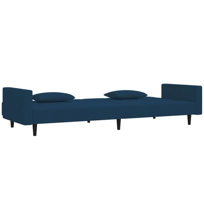 Promotion janvier Canapé-lit Convertible - CLARENCE - à 2 places - avec deux oreillers - bleu velours 220x84.5x69 cm CC290