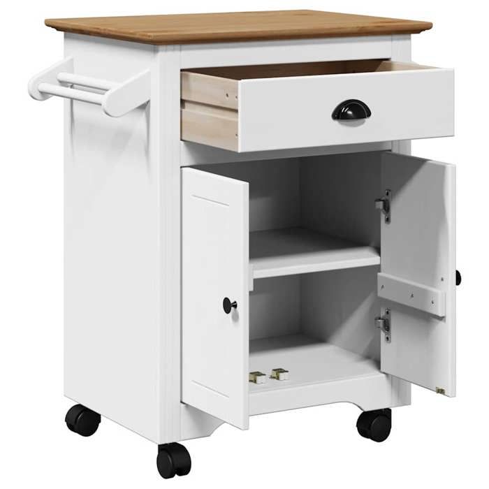 Soldes Printemps Chariot de cuisine - BURKE - Desserte cuisine - BODO blanc et marron 72x45x80 cm DD119