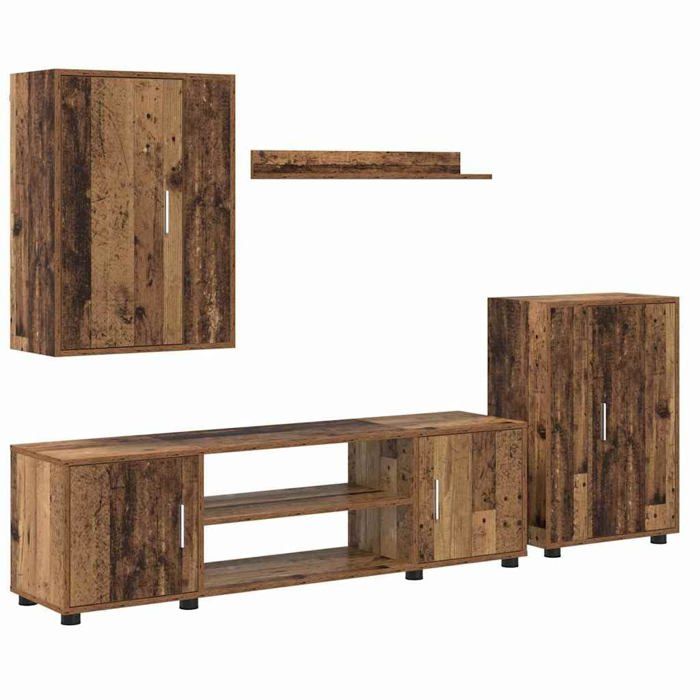 Ensemble de meuble TV - vidaXL - 4 pièces - Bois dingénierie - 140x40x33 cm - Bois Ancien - Montage mural