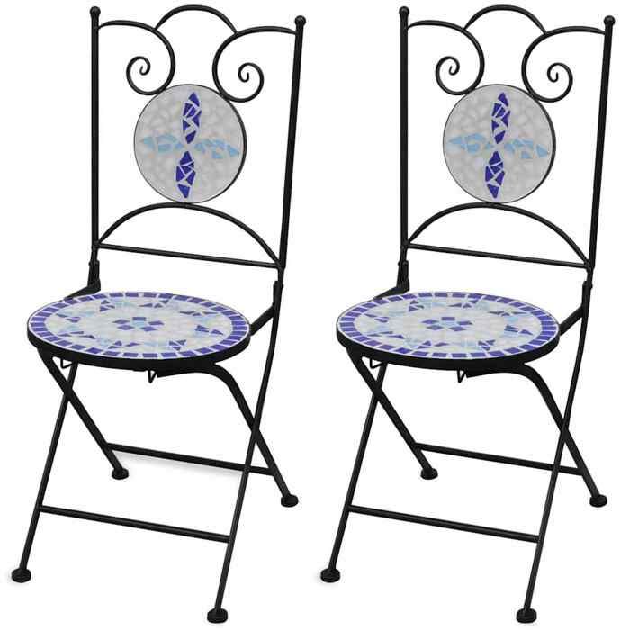 SALE 2026 Chaise de jardin Multicolore - Chaises pliables de bistro 2 pcs Céramique Bleu et blanc PRO866087512