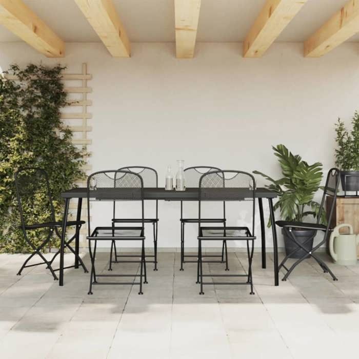 Ensemble à manger de jardin - vidaXL - 7 pièces - Anthracite - Métal - Maille - Table 165x80x72 cm - Chaise 54x40x86 cm