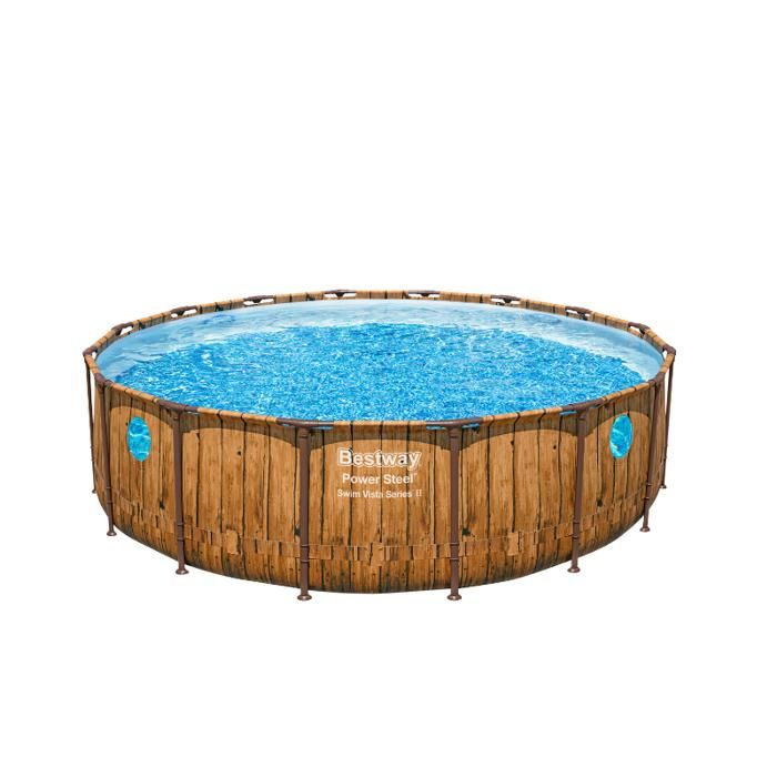 BESTWAY   Piscine hors sol tubulaire ronde  Power Steel Swim Vista 488 x 122 cm d&eacute;cor bois 