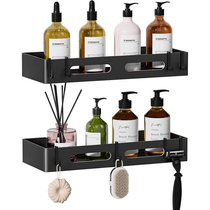 Etagere Salle de Bain sans Percage 2 Pièces Porte Savon Douche Rangement Salle de Bain Rangement ave PORTE ACCESSOIRE DE SALLE DE B