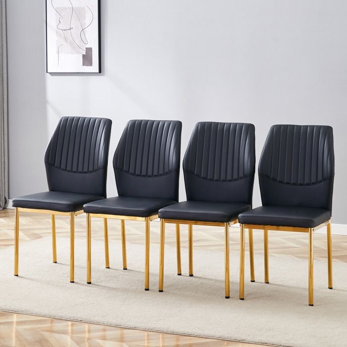 Lot de 4 chaises de salle à manger 43x42 6x93 cm avec dossier rainuré pieds en métal dorés en PU noir