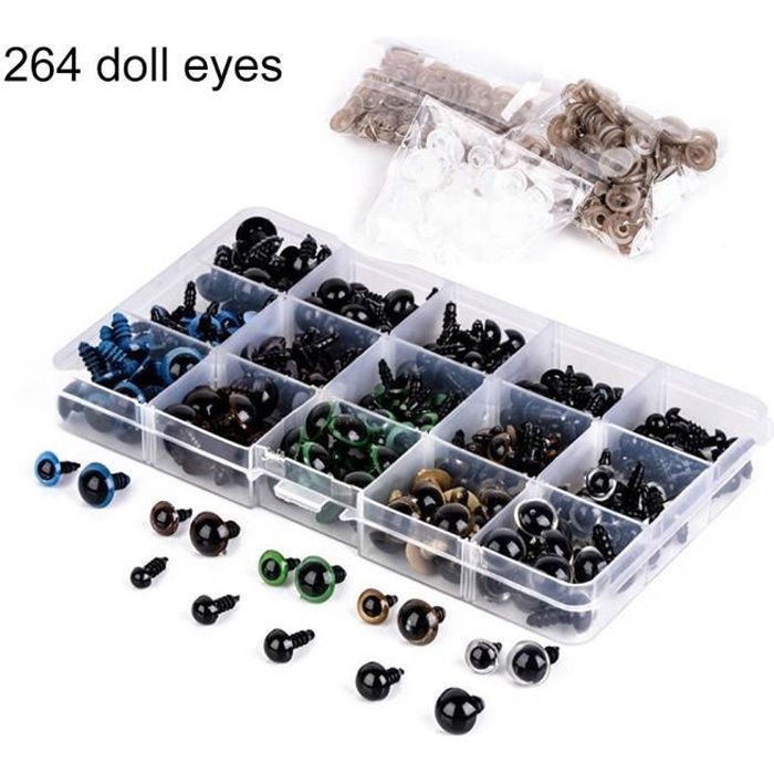 264 Pcs / set ours poupée animal en peluche jouet artisanat noir coloré yeux de sécurité en plastique 6-12 MM