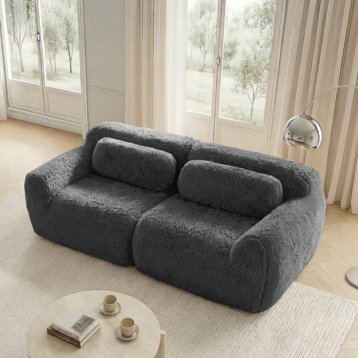 Canapé Compressé dangle convertible -Canapé lit droit 2 places - design modulaire sans cadre -Grispour salonchambre