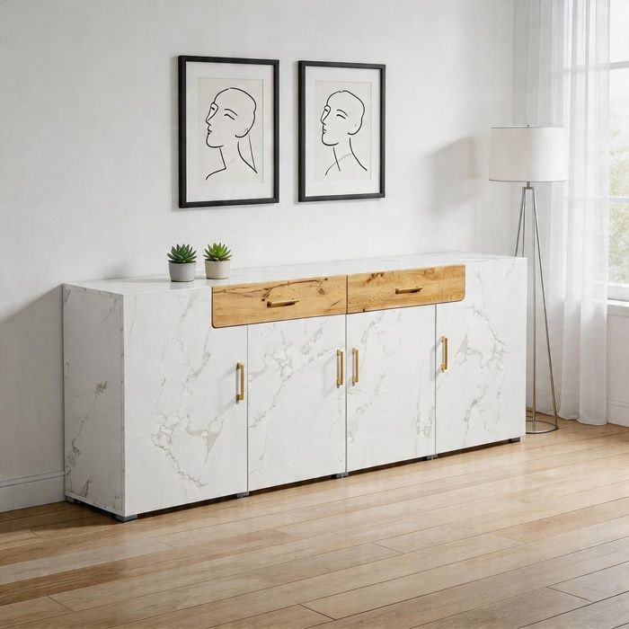 Buffet - 208×39 5×80 cm - 4 portes - 2 tiroirs - Meuble TV jusquà 90