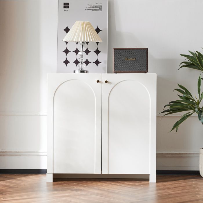 Buffet blanc 80 x 40 x 80 cm 2 portes motif arche rangement spacieux et anti-basculement
