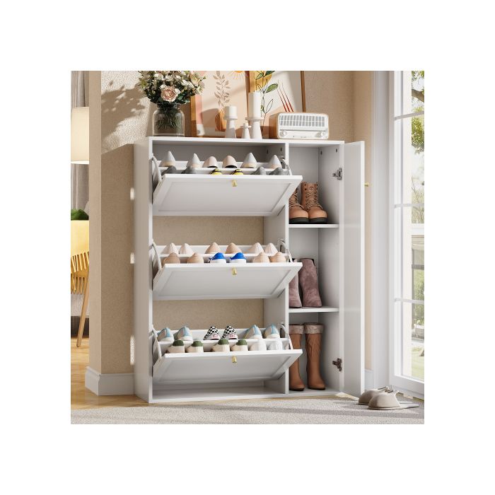 Armoire chaussures 3abattants+1porte cloisons modulables blanc90×25×114cm