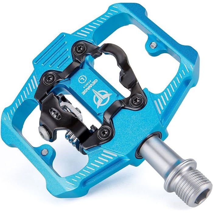Pédales Vélo SPD Double Fonction - Plateau/Clipless 3 Roulements Étanks Aluum Léger 9/16 avec Picots pour Bleu