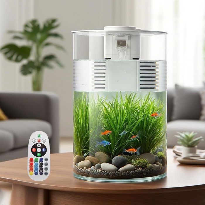 Aquarium avec Filtre et éclairage LED Multicolore 11 L / 3 gallons Complet Bocal Poisson Petit Aquarium 360° Fish Tank Petits