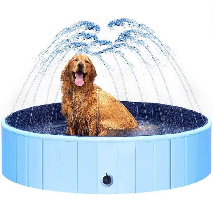 Piscine chien pliable 160x30 cm – Bassin portable avec jet d’eau – Antidérapant pour chien et chat – Extérieur et intérieur