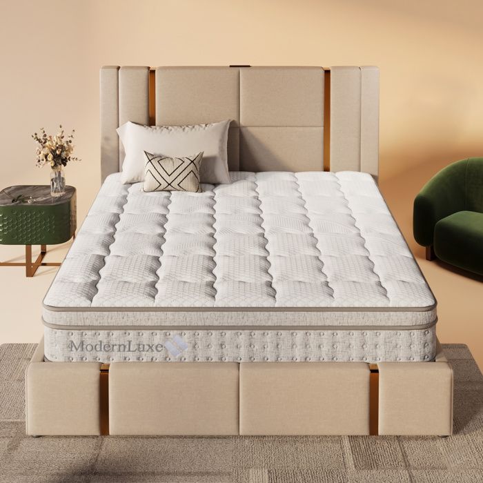 Matelas hybride 140 x 190 cm 7 zones ressorts ensachés et mousse froide H3 hauteur 25 cm blanc