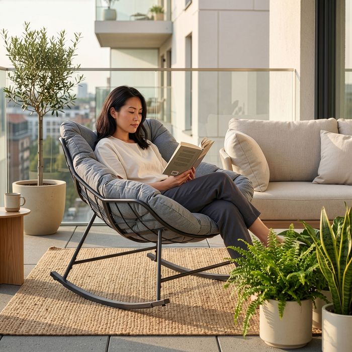 Fauteuil à bascule de jardin Villeneuve 85 x 90 x 91 cm noir gris Fauteuil à bascule de jardin Villeneuve 85 x 90 x 91 cm noir gris