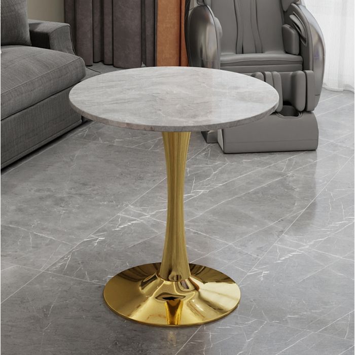 Table à manger ronde EVRYAE 70 x 70 x 72 cm plateau effet marbre gris clair pied central doré
