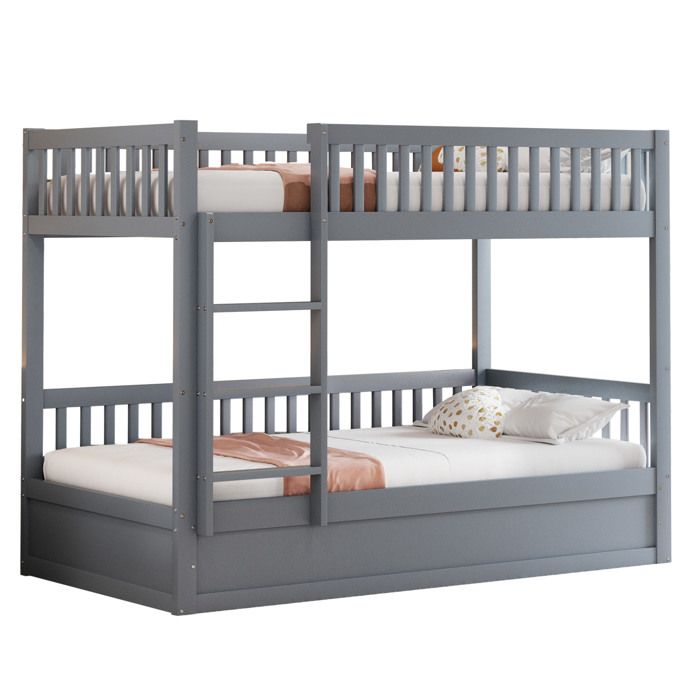 lit superposé enfant SENVIRO 90 x 200 cm bois massif rangement hydraulique échelle fixe barrières gris