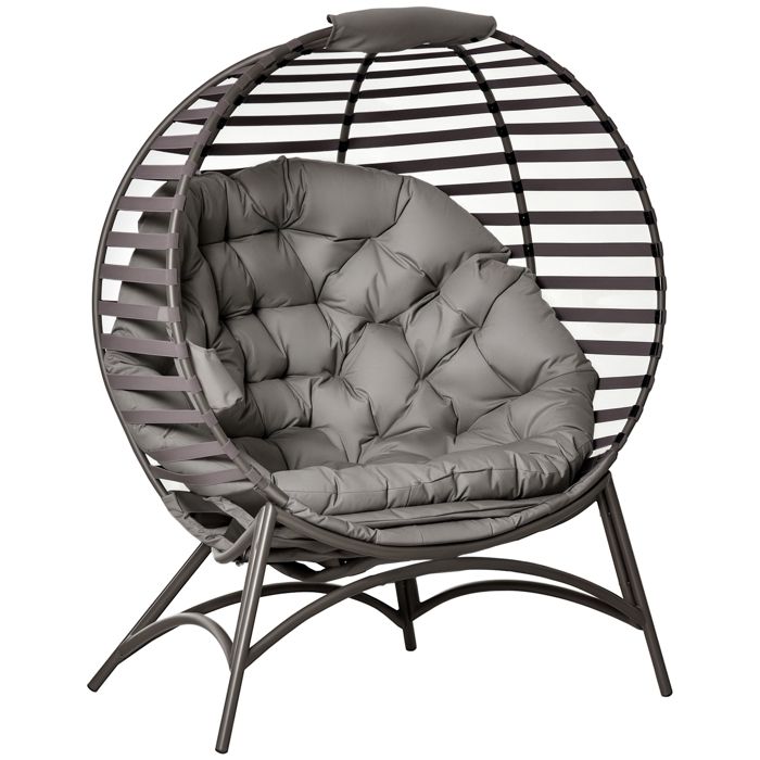 Fauteuil jardin - MINIMAL - osier tressé coussins inclinable pivotant pliable sable acier 118x75x139 cm