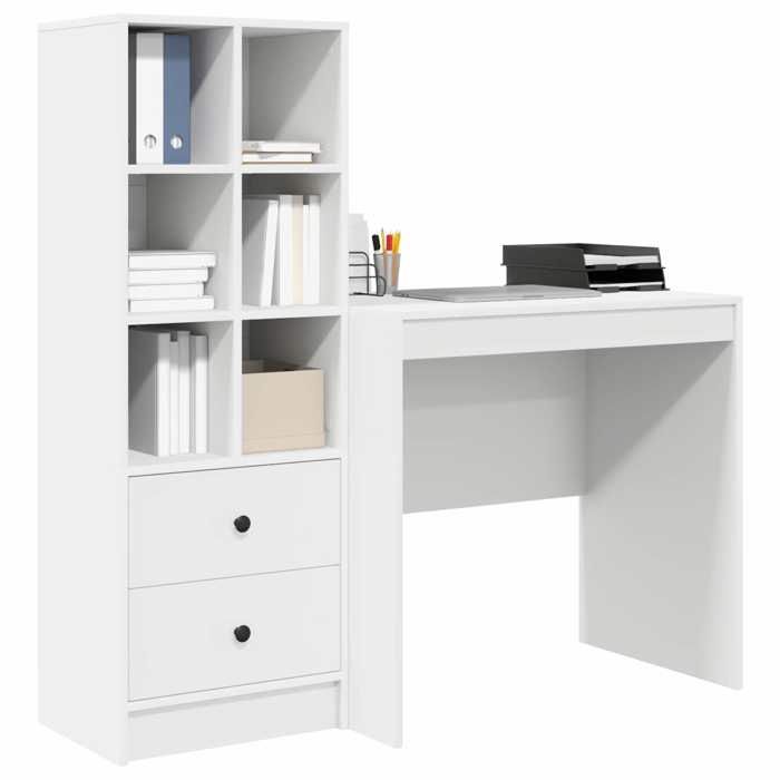 Bureau contemporain - avec tiroir avec étagère avec stockage (2 pcs) - Meuble de Bureau contemporain- Blanc LV40