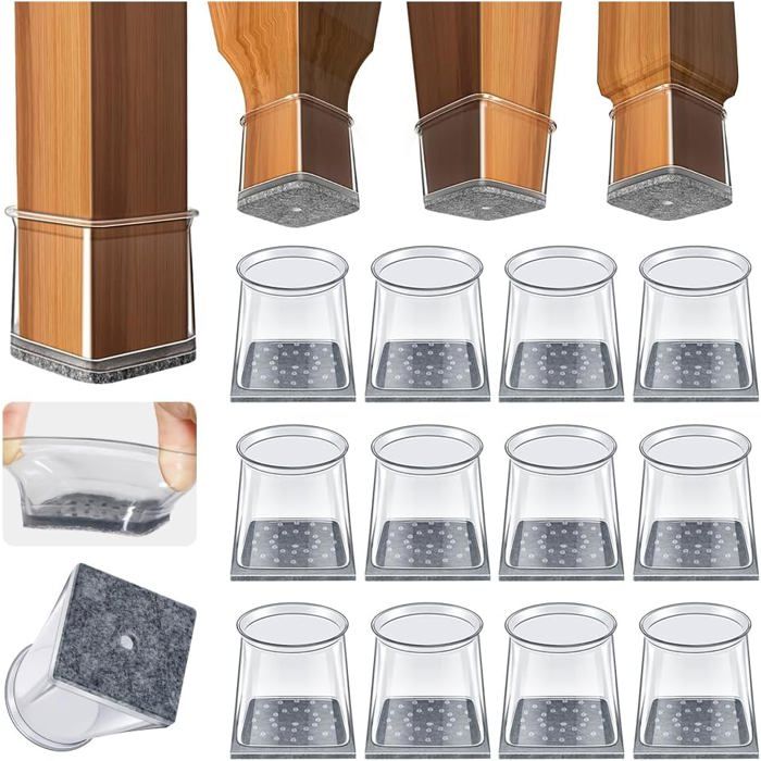 32 Protège-pieds Carrés - Silicone et Feutre - Antirayures et Silencieux - Pour Sols Durs - Transparent (19-26 mm) BORDURE DE ROUTE