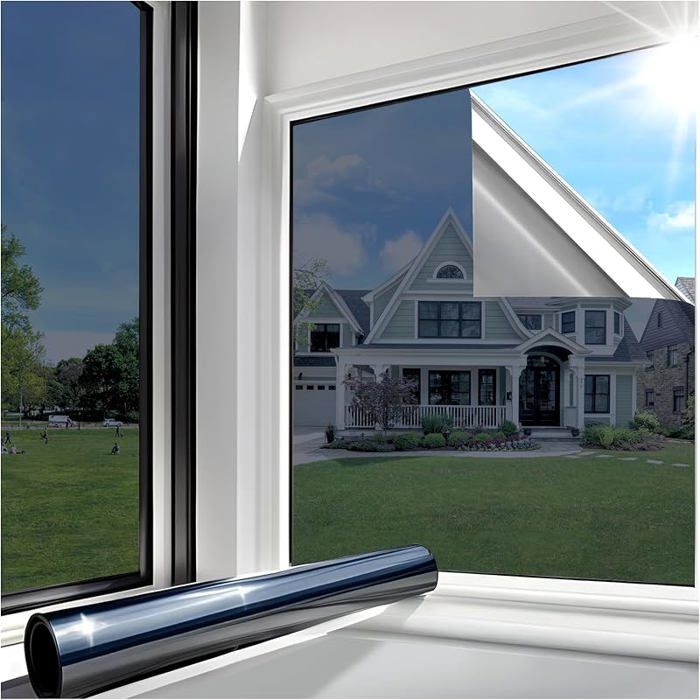 Film Anti Chaleur Fenetre Miroir sans Colle 44.5x400cm Noir Argent  Brise vue miroir jourAnti UV 45*400CM Argen FILM POUR VITRAGE