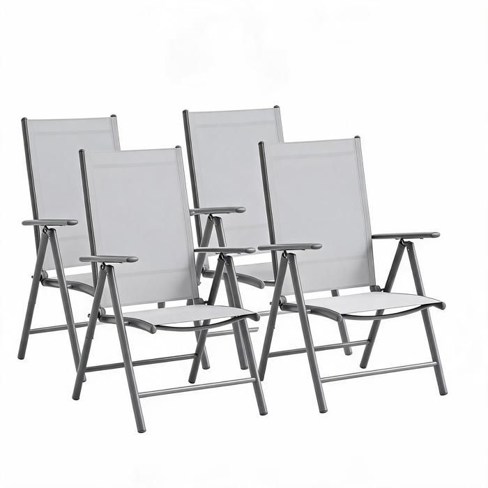 KOIOPLIE Lot 4 Chaises de Jardin Pliables Inclinables - Aluminium Antirouille Dossier 8 Positions Textilène - Terrasse/Balcon