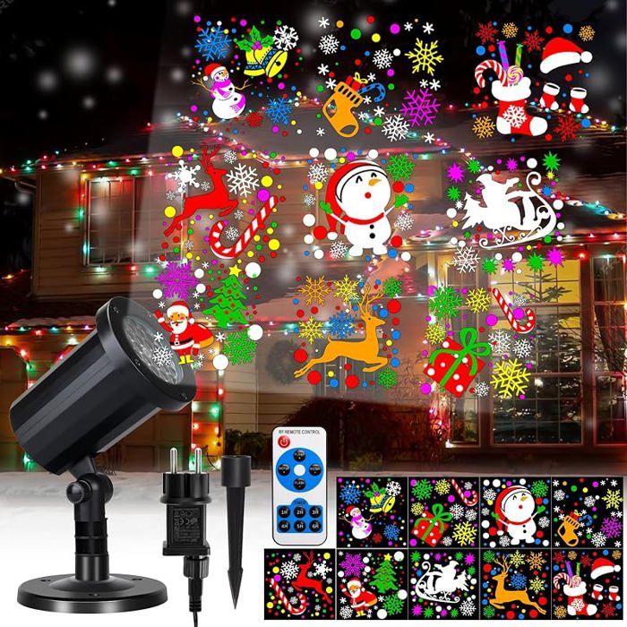 Projecteur de Noël lumineux avec télécommande et câble de 5 m thème Noël pour intérieur et extérieur lampe de Noël HD rotation