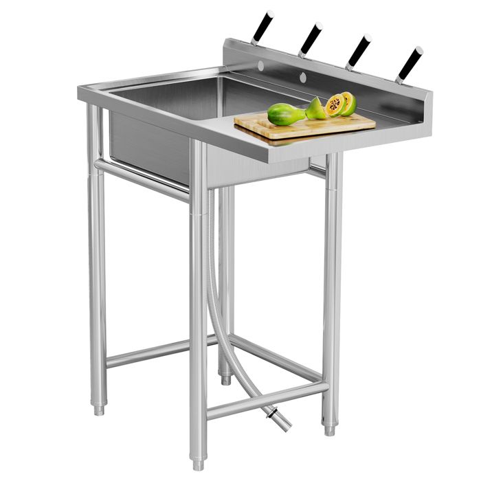 Évier utilitaire professionnel inox sur pied – Plan de travail et dosseret anti-rouille – Buanderie -Sans robinet-91 × 53 × 102 cm