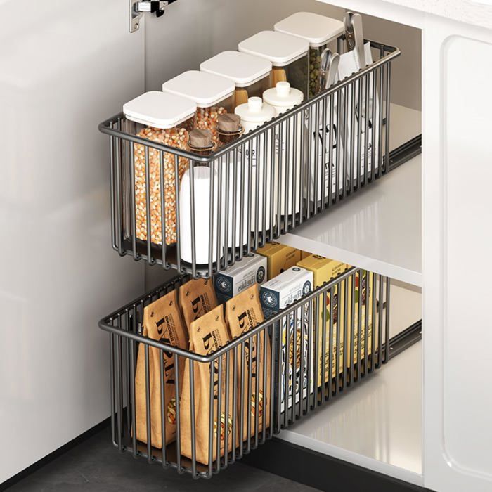 Lot de 2 tiroirs coulissants adhésifs sans perçage acier carbone noir 15 3 cm profondeur 41 cm capacité 20 kg