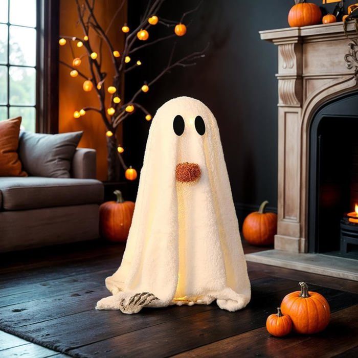 Figurine fantôme décorative - tissu peluche hauteur 20 5 pouces coloris blanc pour étagère ou cheminée