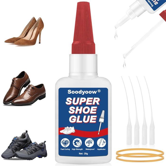 Colle Chaussures 20G Extra-Forte Transparente et Imperméable pour Réparer Semelles Baskets Bottes et Talons