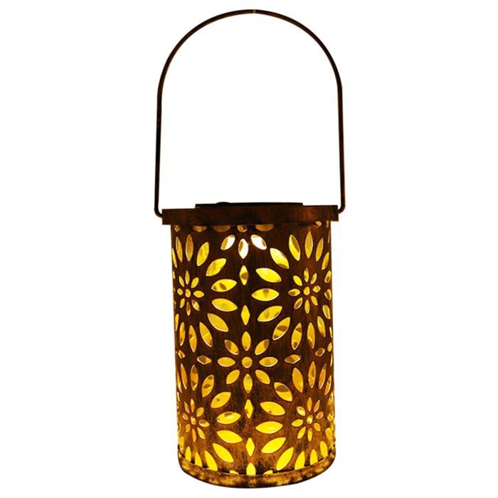 Lanterne Solaire Décorative en Fer Jardin Cour Étanche Poignée Effet Décoratif Rustique Lampe Solaire Dextérieur Légère Pratique