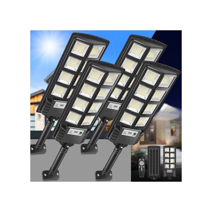 Lampadaire Solaire Extérieur LED 6000K avec Panneau Solaire et Détecteur de Mouvement IP66 Étanche Lampe Lampadaire de Jardin