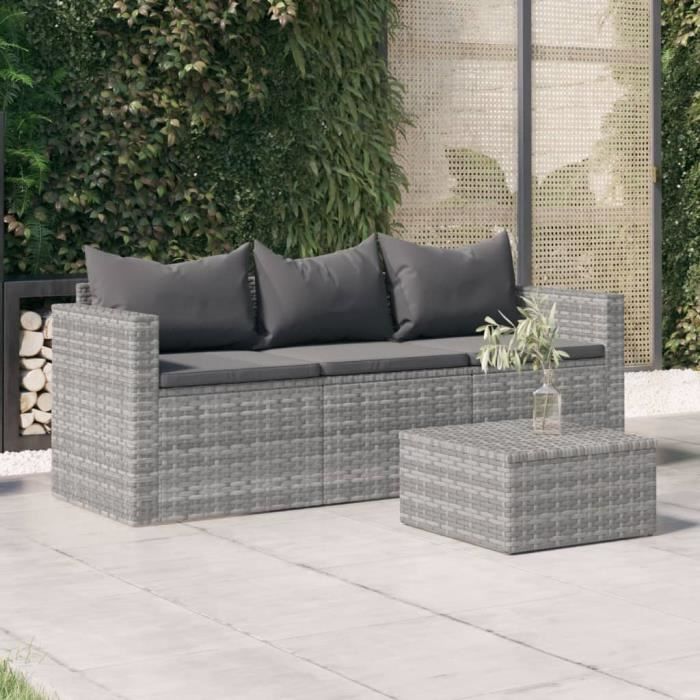 AKO Canapé de jardin 3 places avec coussins Gris Résine tressée-AKO7394667415592