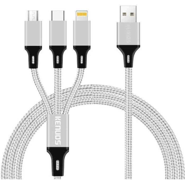 Câble Multi USB, 3 en 1 Multi Chargeur USB Câble en Nylon Tressé avec Micro  USB Type C Connecteurs - KENUOS PRO - Cdiscount Téléphonie