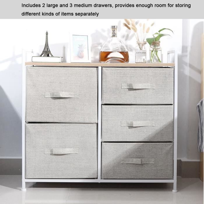 Meuble Rangement 5 Tiroirs Tissu Commode Etagere Tiroir De