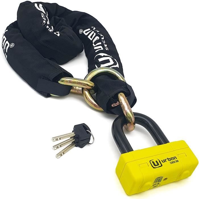 Antivol Moto URBAN UR74120 Homologué SRA - Mini U 18mm + Chaîne Acier Cémenté 13.5mm - Bloque Disque