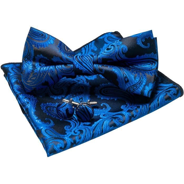 JEMYGINS - Nœud Papillon Homme En Soie Réglable, Jaune Multicolore - Avec Boutons De Manchette Et Boîte Cadeau
