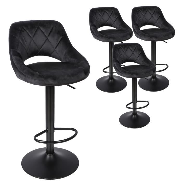 Tabourets de bar noirs - Shenglimeii - Lot de 4 - Velours - Hauteur 75cm