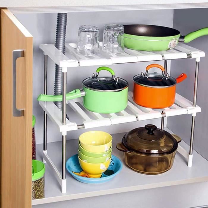 Étagère De Placard Extensible Iris Ohyama - Organiseur Pour Sous Évier, Garde-Manger, Cuisine - Blanc, 42-70 Cm