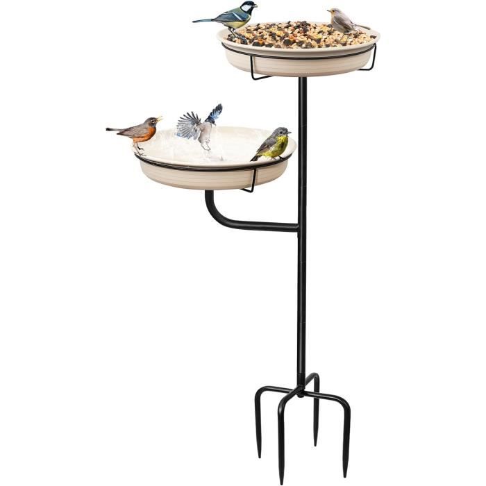 Bain D'oiseaux Sur Pied En Plastique Résistant Au Gel - 2 Bassins, Statues Décoratives, Pour Jardin, Terrasse, Balcon