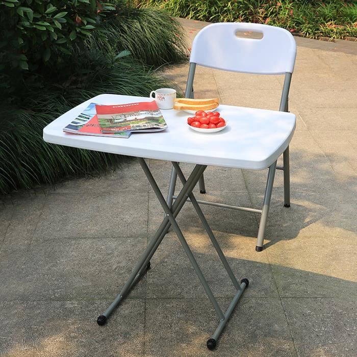 Table Pliante Hauteur Réglable - Table de Jardin Plastique - 76 x 50 x 51/63/74 cm