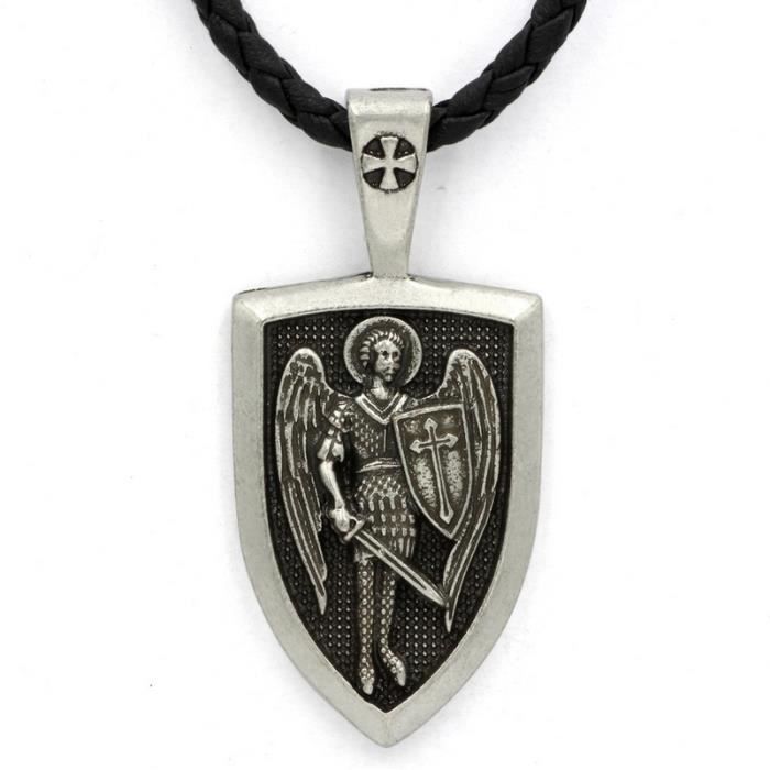Collier pour homme avec pendentif Archange St Michael Protect Me Saint Bouclier de protection russe Orhodox