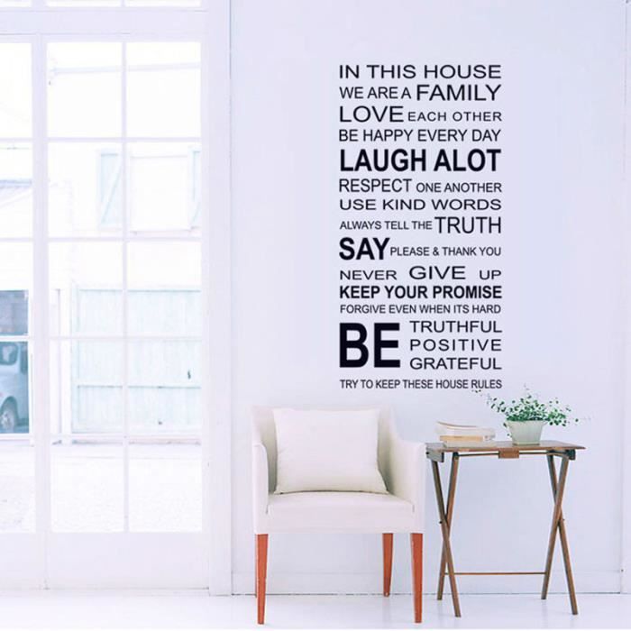Amour Regles Famille Amovible Decal Mural Home Decor Citation Wall Sticker Yhla 1904 Noir Cdiscount Maison